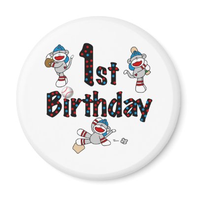 1st Sock Monkey Baseball Birthday Fridge Magnet by kids_birthdays