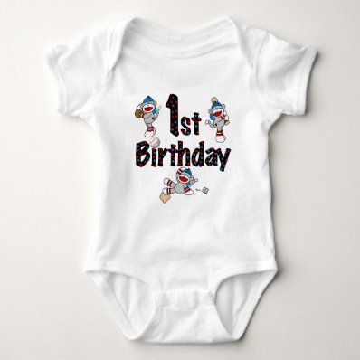 1st Sock Monkey Baseball Birthday T-shirts