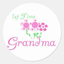 1st  Time Grandma-Pink Flowers Round Stickers