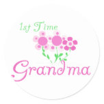 1st  Time Grandma-Pink Flowers Round Stickers