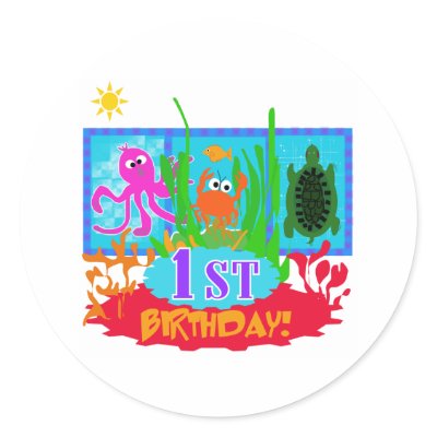 1st Undersea Adventure Birthday Round Sticker by kids_birthdays