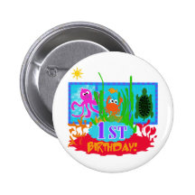 1st Undersea Adventure Birthday Tshirts Button