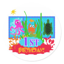1st Undersea Adventure Birthday Tshirts Round Sticker
