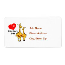 1st Valentines Day Giraffe Theme Shipping Labels