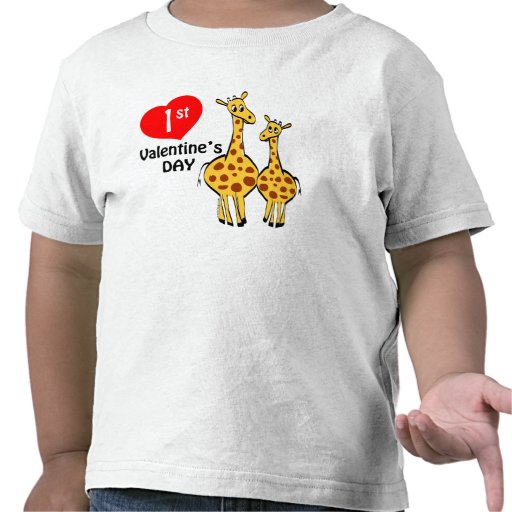 1st Valentines Day Giraffe Theme Tshirt