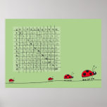 1x1 ladybug green multiplication table poster