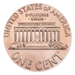 2005 Lincoln Memorial one cent copper coin, back Round Sticker