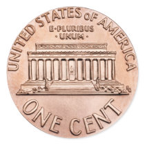 2005 Lincoln Memorial one cent copper coin, back Round Sticker