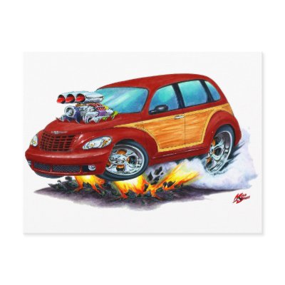 2008-10 PT Cruiser Maroon Woodie Post Cards by maddmaxart