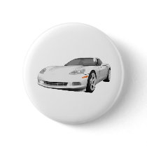 2008 Corvette: Sports Car: White Finish: Pinback Buttons