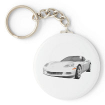 2008 Corvette: Sports Car: White Finish: Keychain
