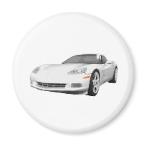 2008 Corvette: Sports Car: White Finish: Refrigerator Magnets