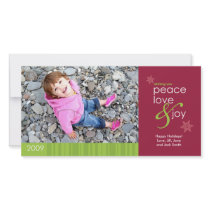 2009 Peace, Love and Joy 4x8 Photo Card - Red photo cards