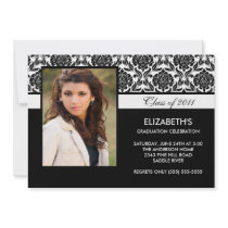 2011 Black Damask Photo Graduation Invitation