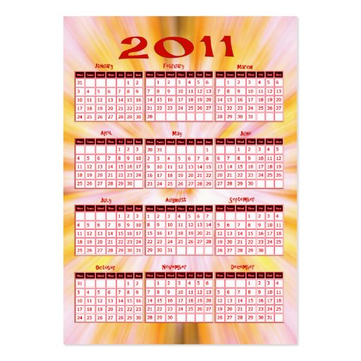 2011 Calendar Business Cards (back side)
