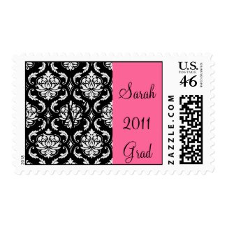 2011 Grad Monogram Black Pink Damask Postage stamp