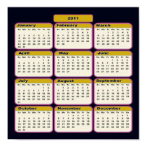2011 Pink Borders Calendar Poster posters