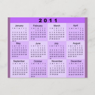 2011 Calendar Year. 2011 Year at a Glance Calendar