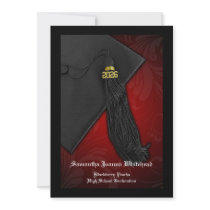 2012 Black and Red Tassel Charm 5x7 Graduation Announcements