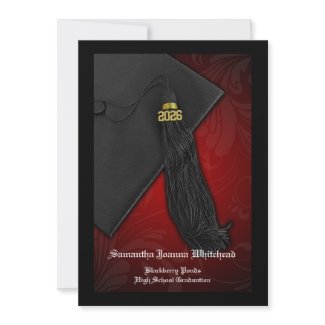 2012 Black and Red Tassel Charm 5x7 Graduation invitation