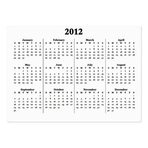 2012 Business card with Calender on back (back side)