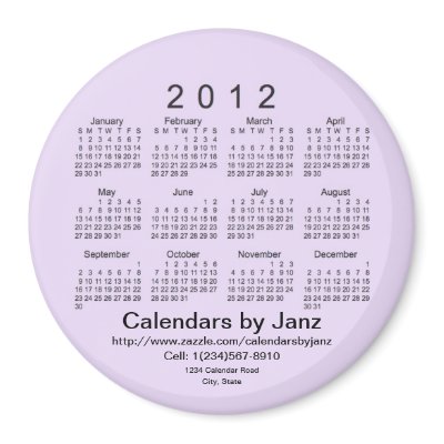 2012 Calendar Business Card Template Refrigerator Magnets by Calendars_by_Janz