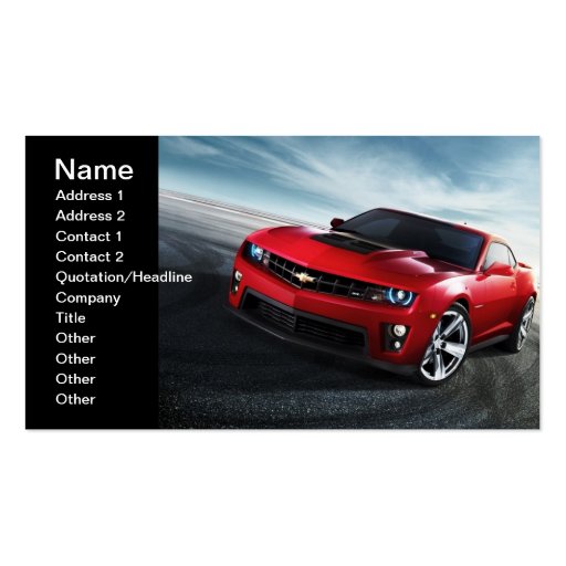 2012 Chevrolet Camaro, Name, Address 1, Address... Business Card Templates (front side)