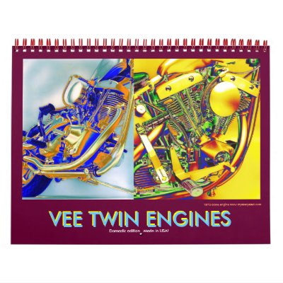 2012 Domestic Vee-Twin Motorcycle Engines Wall Calendar by teresadactyl