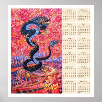 2012 Dragon Flower Calendar Poster print