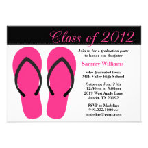 2012 Graduation Party Pink and Black Flip Flops Personalized Invites