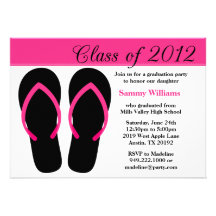 2012 Graduation Party Pink and Black Flip Flops Invite