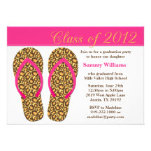 2012 Graduation Party Pink Animal Print Flip Flops Personalized Invites