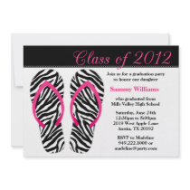 2012 Graduation Party Pink Black Zebra Flip Flops Invitations