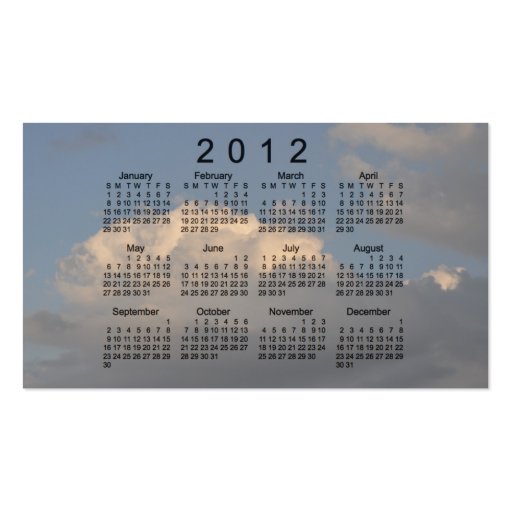 2012 Pocket Calendar Business Card (front side)