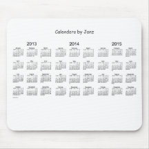 2013-2015 3 Year Calendar Mouse Pad