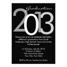 2013 Black Typographic Graduation Party Invitation