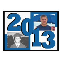2013 Blue Block Grad Photo Personalized Invite