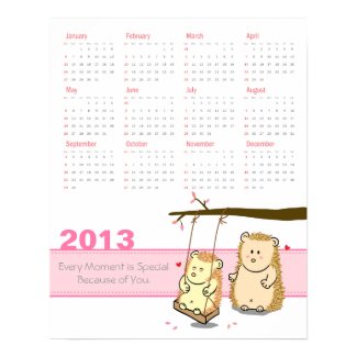 2013 Calendar: Cute Hedgehog couple at tree swing Poster