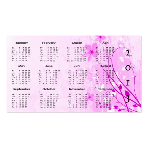 2013 Calendar Pink Floral business cards.. (back side)