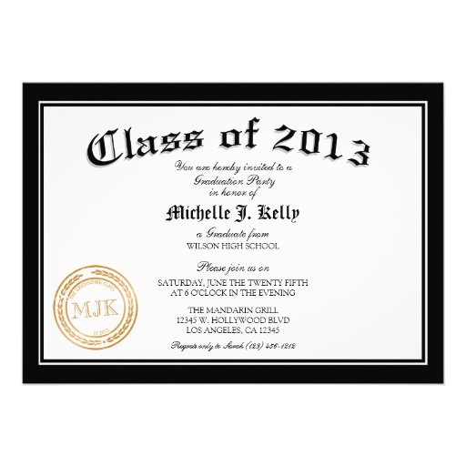 2013 Diploma Graduation Party Custom Invites (front side)