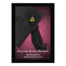 2013 Pink and Black Tassel Charm Graduation Custom Invites