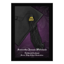 2013 Purple and Black Tassel Charm Graduation Custom Invitation