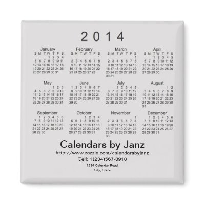 2014 Calendar Business Card Template Fridge Magnet by Calendars_by_Janz