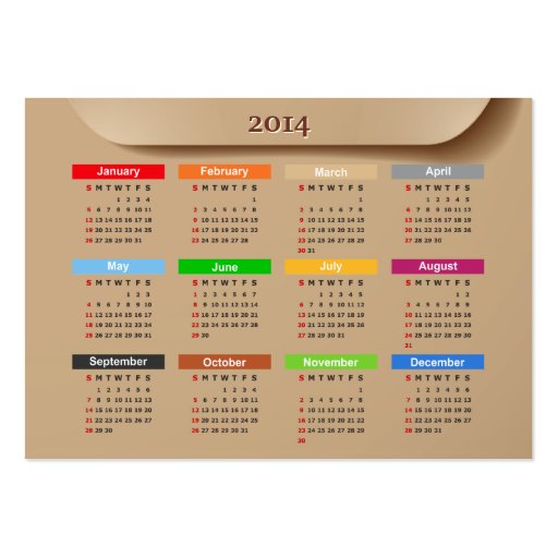 2014 Calendar with Cool Manila Envelope Style | Business Card (front side)