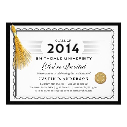 2014 Diploma Graduation Invite with Gold Tassel (front side)