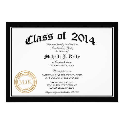 2014 Diploma Graduation Party Personalized Invites (front side)