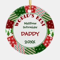 2015 BEST DADDY or Any Name Double-Sided Ceramic Round Christmas Ornament