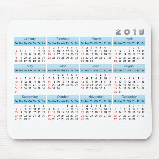 2015 Calendar Mouse pad Simple Sky blue and white | Zazzle