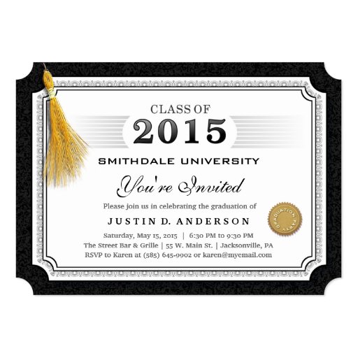 2015 Diploma Graduation Invite Gold Tassel Corners (front side)