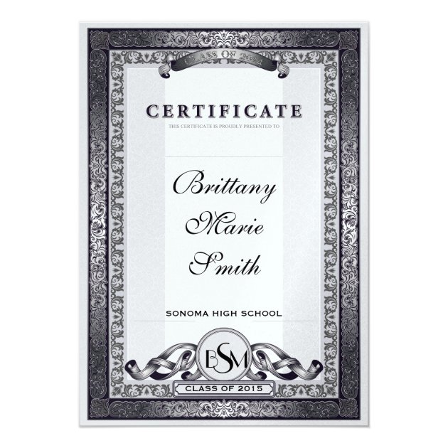 2015 Ornate Vintage Certificate Graduation 5x7 Paper Invitation Card